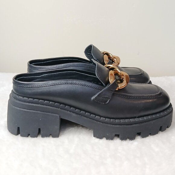 Free People Lyra Link Leather Loafer Mules Lug Sole Size EU 36.5/US 6 - Picture 5 of 12